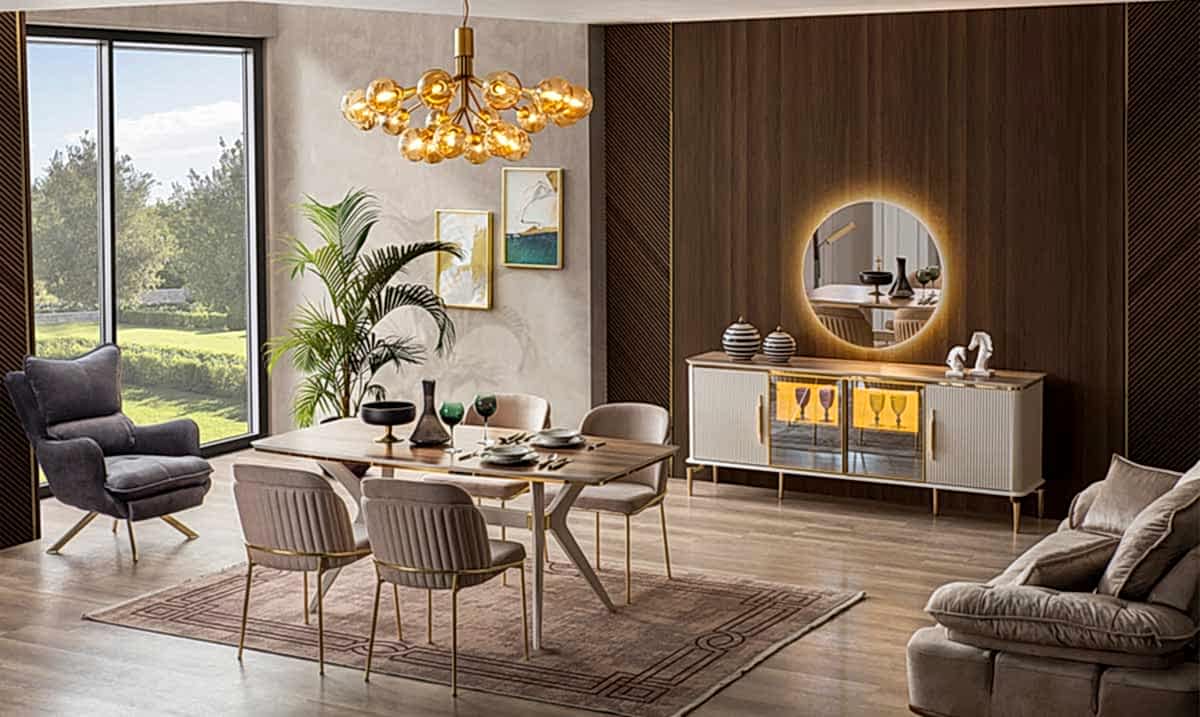 Royal Gold Metal Ayaklı Yemek Odası Takımı